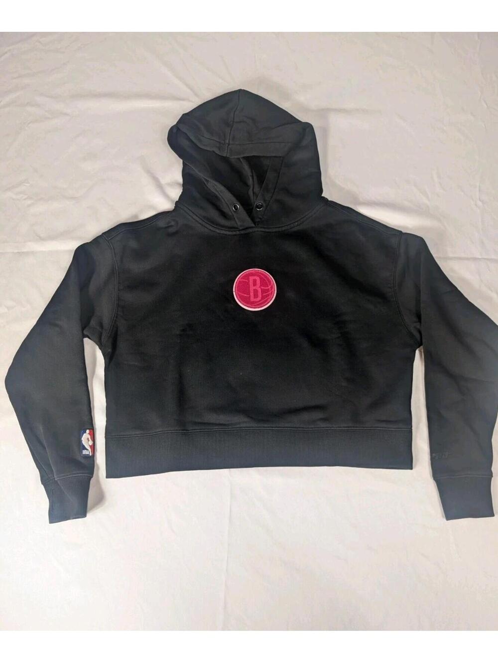 Pro Standard Brooklyn Nets NBA Hoodie XS Black Pink Cropped Pullover Thumbholes